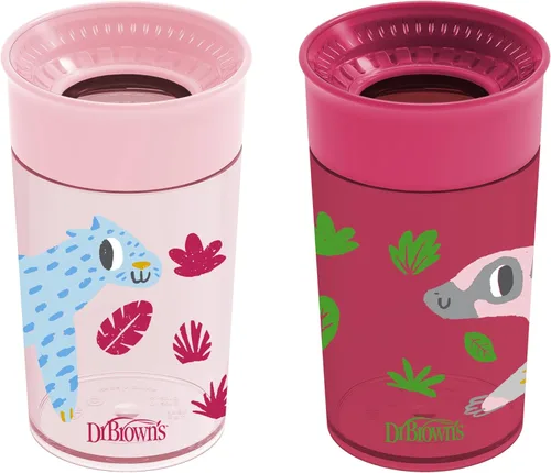 Vista 23 de Dr. Brown's Milestones Cheers 360 - Vaso de transición sin boquilla, apto para viajes y sin fugas, para bebés y niños pequeños, animales azul/verde