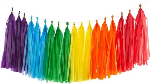 Vista 20 de 30 guirnaldas de borlas brillantes beige, amarillo y naranja para decoraciones de fiesta