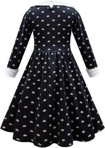 Vista 3 de Hqroidd Vestido gótico negro para niñas, disfraz de Halloween, vestido con estampado negro con bolsa
