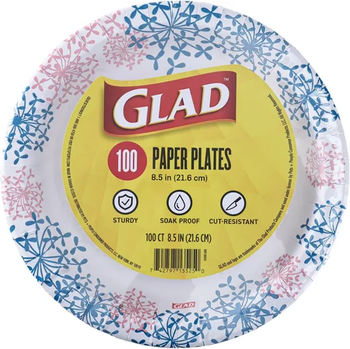 Vista 12 de Glad Platos desechables redondos de papel para todas las ocasiones, a prueba de remojo, a prueba de cortes, aptos para microondas, resistentes, 8.5
