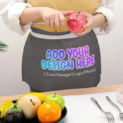 Vista 202 de AXKEUDO Delantal personalizado con bolsillos, delantales de cintura para camarera para cocinar en casa, restaurante, servir trabajo