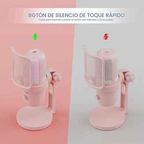 Vista 2 de Micrófono de condensador RGB de doble patrón para PC/PS5 Rosa salmón