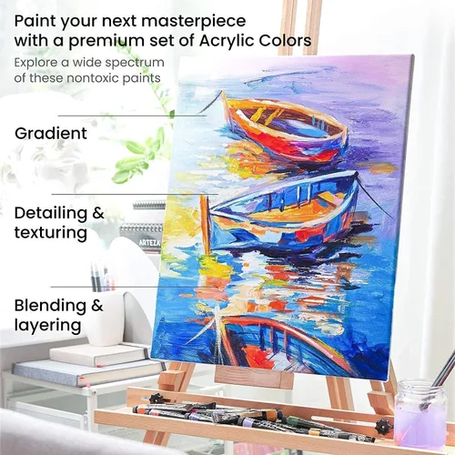 Vista 5 de ARTEZA Juego de pintura acrílica y juego de pintura de acuarela, suministros de arte de pintura para artistas, pintores de pasatiempos
