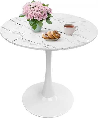 Vista 12 de 27.5" Tulip Round Dining Table with Metal Pedestal Black Mid-Century Modern Circle Table for 2-4 People for Small Kitchen Living Room, Cafe, Bistro