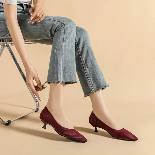 Vista 3 de youngshow Zapatos de tacón bajo para mujer, cómodos zapatos de cuña de punto formales y elegantes, zapatos de cuña para mujer, zapatos clásicos