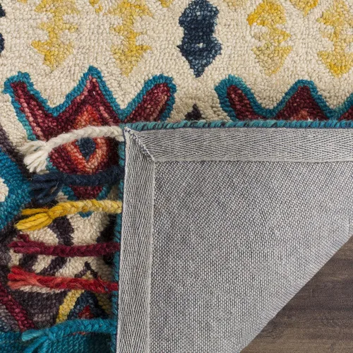 Vista 4 de SAFAVIEH Aspen Collection - Alfombra decorativa de 2 x 3 pies, azul y rojo, hecha a mano, lana trenzada con borlas, ideal para zonas de alto tráfico