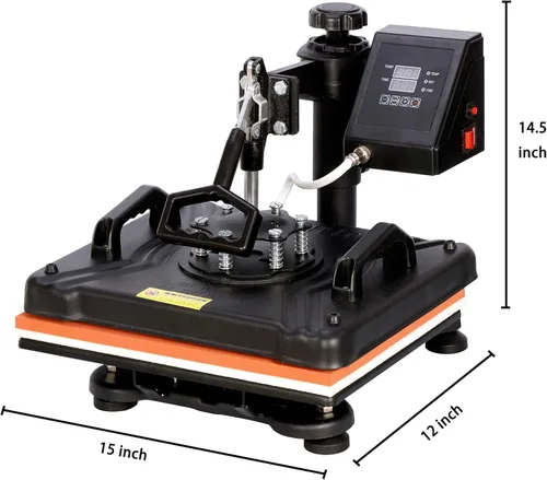 Vista 4 de ZENY Máquina de prensa de calor por sublimación digital 5 en 1 de 12 x 15 pulgadas, máquina de prensa de camisas oscilante de 360°, máquina