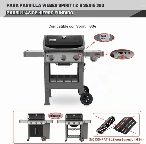 Vista 3 de 7638 Spirit Grill Rejillas de repuesto para Weber Spirit II E-310 E-330 GS4 Parrilla Weber Spirit E310 Grill Grate 300 Series 65906 Rejillas