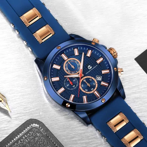 Vista 8 de Technigadgets Denzel Reloj cronógrafo para hombre, multifunción, de cuarzo, analógico, luminoso, con correa de silicona, resistente al agua 30M, Azul