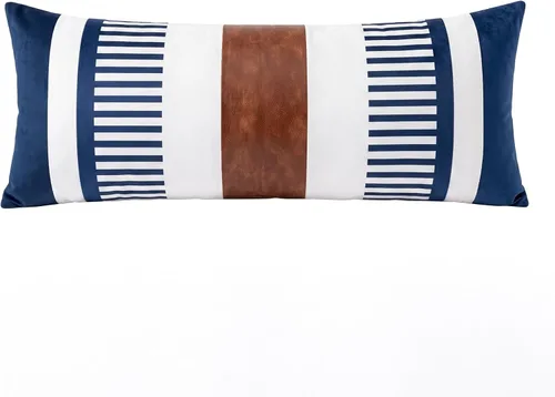 Vista 32 de Juego de 2 fundas de almohada bohemias a rayas de 16 x 16 pulgadas, fundas de almohada de cuero modernas para sofá, cama, decoración de granja