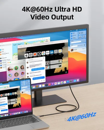Vista 5 de Cable de pantalla de monitor USB C de 1 pie, 4K a 144 Hz/60 Hz USB C a USB C 3.2 Gen2x2 20Gbps cable de datos, compatible con iPhone 15/15 Pro Max