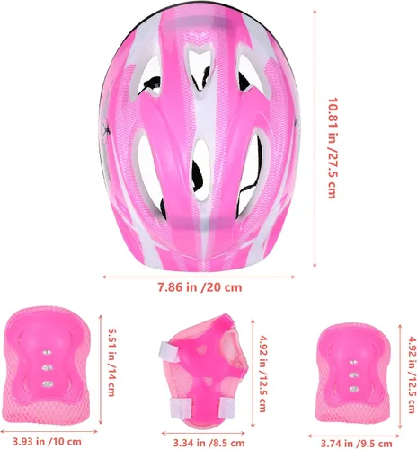 Vista 3 de Juego de casco para niños con equipo de protección deportiva: rodilleras, coderas, muñequeras, casco ajustable para niñas de 3 a 8 años de edad