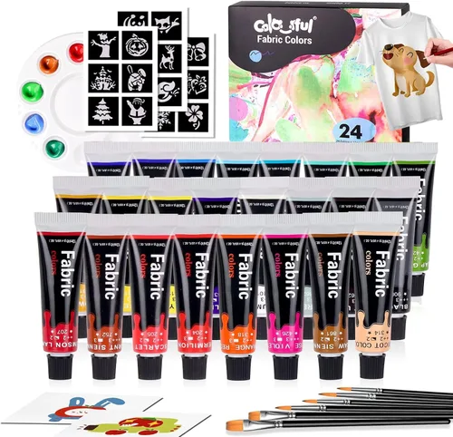Vista 9 de Colorful Juego de Pintura de Tela para Ropa de 12 Colores - Kit de Pintura Textil Permanente para Zapatos, Lienzo - Juego de Pintura Antideslizante