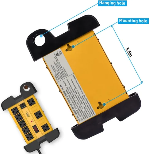 Vista 6 de CRST - Regleta de protección contra sobretensiones resistente de 8 salidas con USB-C, certificación ETL Metal Industrial Power Bar with 15A