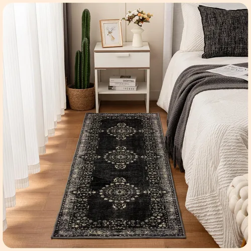 Vista 231 de Istana Alfombra larga antideslizante de 2.5 x 8 para el hogar, para pasillo y cocina, lavable, sedosa y suave al tacto, elegante, color azul y marfil