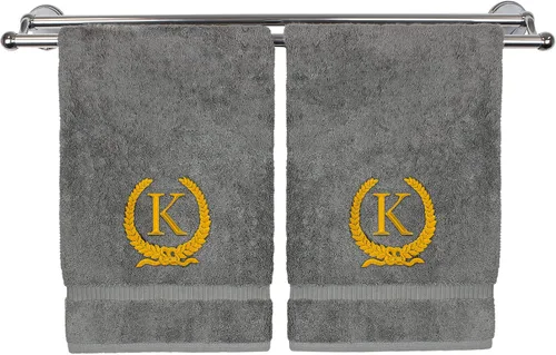 Vista 94 de Toalla de mano con monograma, regalo personalizado, 16 x 30 pulgadas, letra blanca bordada con diseño de corona en toalla negra, extra absorbente