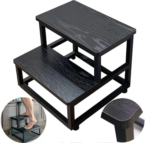 Vista 16 de YAKANJ Taburete Escalón, Taburete Escalón de Madera Resistente para Adultos Niños Pequeños, Taburete de Pie Resistente y Estable para Cocina Baño