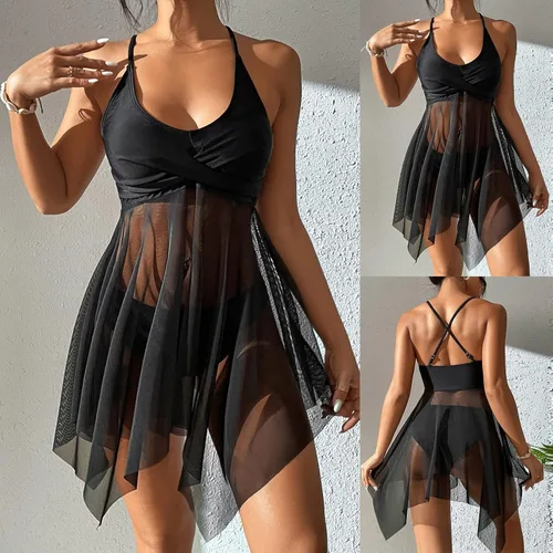 Vista 3 de Women High Neck Two Piece Swimsuit Drawstring Tankini Tank with Boyshort Tummy Control Vintage Swimwear