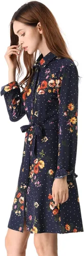 Vista 4 de Allegra K Vestido vintage de lunares con botones para mujer cuello y cinturón