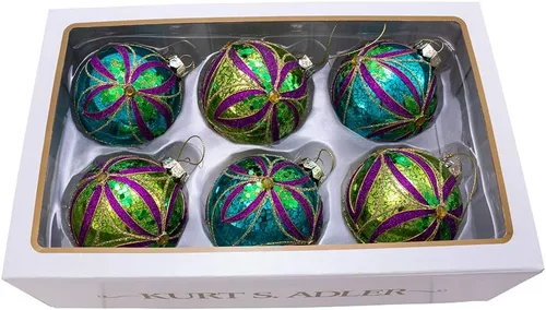 Vista 6 de Kurt Adler - Bolas de cristal verdes, azules, doradas y moradas de 3.150 in, caja de 6