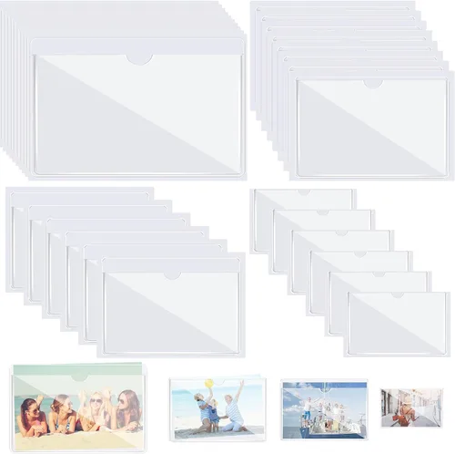 Vista 16 de Paquete de 30 bolsillos autoadhesivos para tarjetas de índice, con apertura superior, tarjetero ideal para organizar y proteger tus tarjetas
