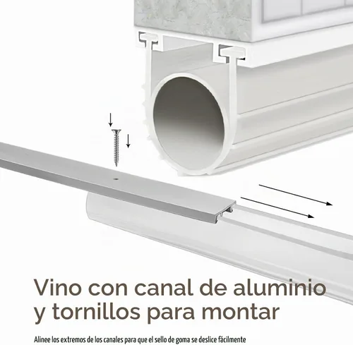 Vista 7 de Sellos de puerta de garaje inferiores de goma con kit de base de retención de pistas de aluminio preperforado, kit de sellado resistente