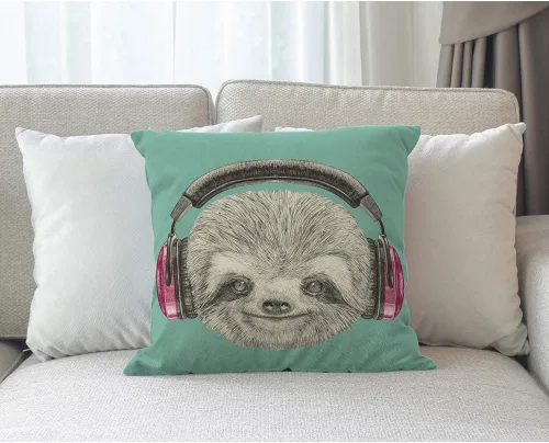 Vista 7 de Moslion Funda de almohada decorativa de perezoso con auriculares, funda de almohada cuadrada de lino y algodón de 18 x 18 pulgadas para sofá cama