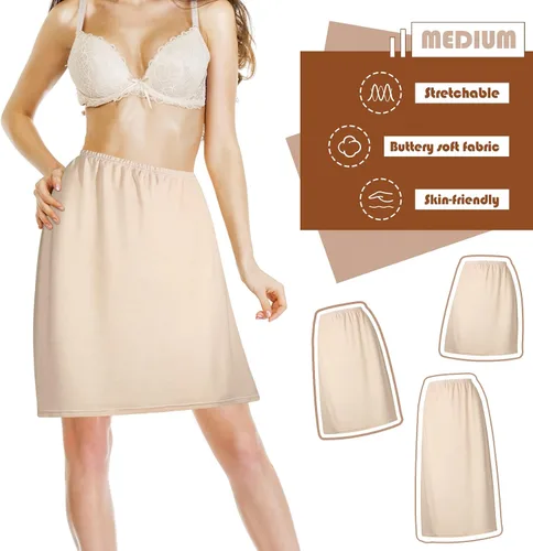 Vista 5 de 3 piezas para mujer, medias sandalias de satén de 19, 27, 35 pulgadas, antiestática, larga debajo de la falda para mujer, para debajo de los vestidos