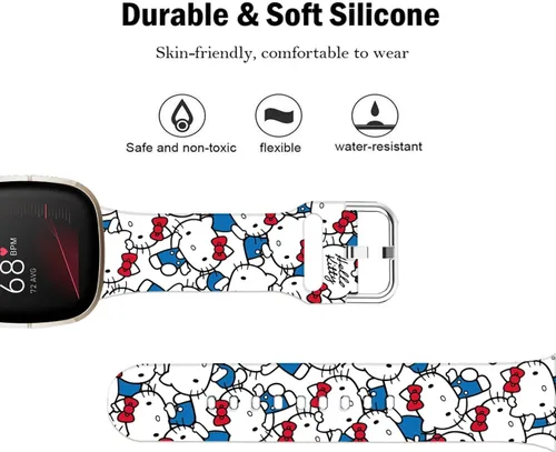 Vista 3 de Correas de reloj de dibujos animados con patrón impreso, compatibles con Fitbit Versa 4/Versa 3/Sense 2/Sense, correa deportiva de silicona suave