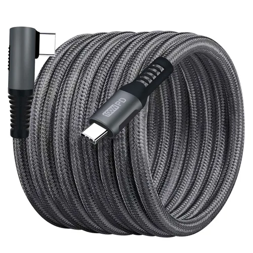 Vista 8 de Cable USB C a USB C iPhone 15 【100W/5A 6.6 pies】Carga rápida tipo C, nailon largo, cable de carga para Samsung Galaxy S24 S23, Note 20/10, Google