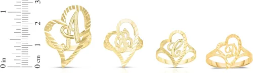 Vista 3 de Floreo Anillo de Oro Amarillo de 10 Quilates con Inicial Cursiva y Corazón