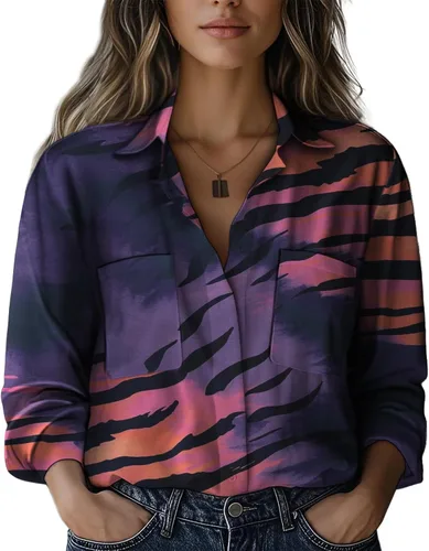 Vista 21 de Summer Tops for Women Lightweight Button Flowy Shirts Boho Long Sleeve Blouses Casual Clothes with Pockets