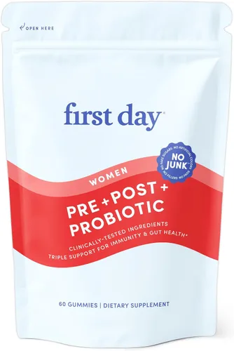 Vista 11 de FIRST DAY Gomitas probióticas 3 en 1 para mujer - Prebiótico + probiótico + suplemento postbiótico - Apoya la salud digestiva y oral, función