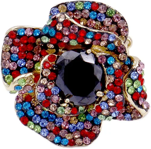 Vista 2 de Lavencious Anillo elástico de cóctel con forma de flor y circonita cúbica para mujer, Cristal, Zirconia cúbica