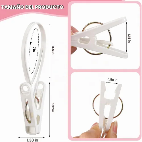 Vista 3 de Honeydak Paquete de 30 Ganchos Multiusos para Lavandería Clips Colgantes a Granel con Clips Colgadores de Cuerda de Plástico para Ropa de Bebé Blanco