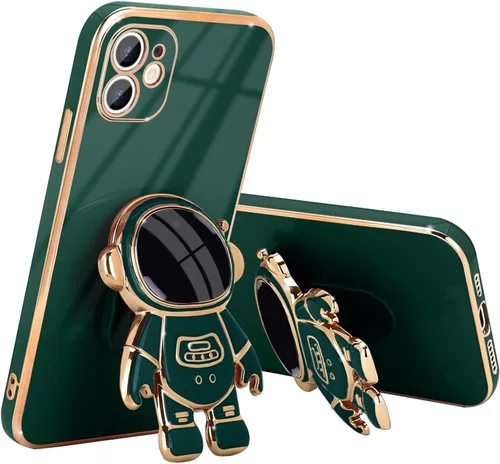 Vista 12 de Pepmune - Funda para iPhone 11 con bonito soporte de astronauta 3D, color negro Luxury Electroplated Soft Silicone Cover with Holder, Lovely 3D