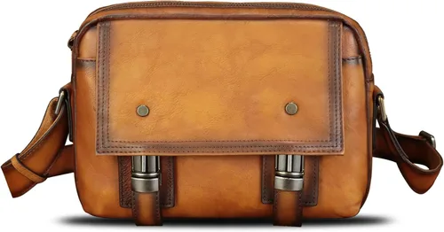Vista 2 de Bolso bandolera de cuero genuino para hombre, bolso cruzado vintage de cuero real para hombre, bolso de mensajero para trabajo y viajes