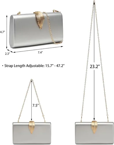 Vista 3 de Beaguful Bolsos de noche de moda para mujer con hojas doradas, bandolera bandolera con cadena extraíble
