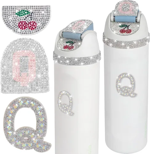 Vista 19 de JUNIQUTE 4 piezas de uso para botella de agua Owala de 16 onzas, 24 onzas, 32 onzas, 40 onzas, accesorios de letras de diamantes de imitación
