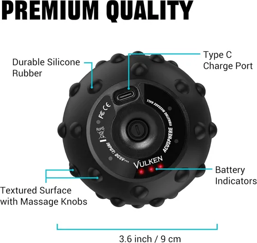 Vista 6 de Bola de Masaje Vibratória Vulken para Recuperación Muscular con SphereStrap – Objetivo Áreas de Difícil Acceso, Masaje de Espalda Sin Manos. Bola