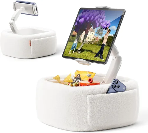 Vista 9 de LULULOOK Soporte de almohada Kindle ultra esponjoso para leer, soporte de almohada para tableta con cuenco de aperitivos y brazo plegable compatible