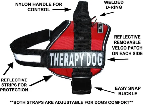 Vista 2 de Therapy - Arnés para perro con bolsa de sillín extraíble, mochila de transporte, bolsa de transporte, 2 parches extraíbles para perros de terapia.