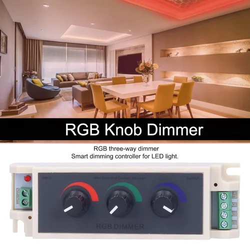Vista 5 de Controlador RGB, atenuador de perilla RGB ajustable de 3 canales, para módulos RGB, tira de luz LED