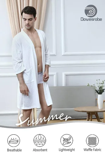 Vista 6 de Bata de baño tipo kimono ligera hasta la rodilla para hombre, bata de ducha para spa