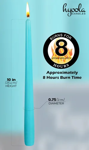 Vista 4 de Hyoola Tall Taper Candles - Vela de cena turquesa sin goteo de 10 pulgadas, sin perfume, cera de parafina con mechas de algodón, 8 horas de tiempo