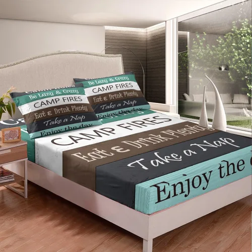 Vista 3 de Sábana bajera rústica de tamaño individual, juego de ropa de cama de madera vieja casa de campo para niños, niñas, niños y adultos, decoración