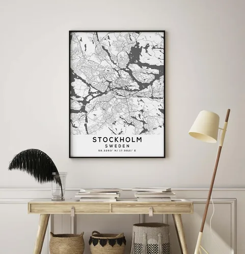 Vista 8 de Mapa de Estocolmo, Suecia, Light 2 (18x24)