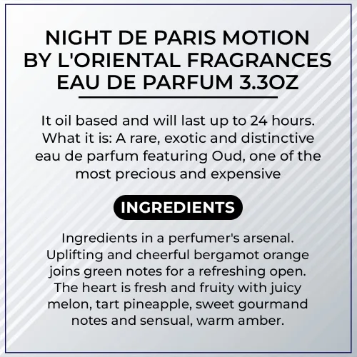 Vista 7 de Night De Paris Motion by L'Oriental Fragrances Eau De Parfum 3.3 oz (NIGPFZ006)
