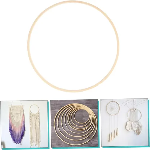Vista 2 de EXCEART Anillo de macramé de 4.72 pulgadas, material de decoración, aro de madera para atrapasueños, manualidades, marco de corona para fiestas