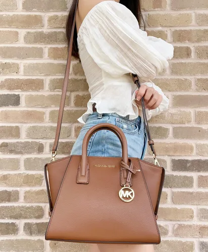 Vista 5 de Michael Kors Avril Small Top Zip Black Pebbled Leather Satchel Crossbody Bag